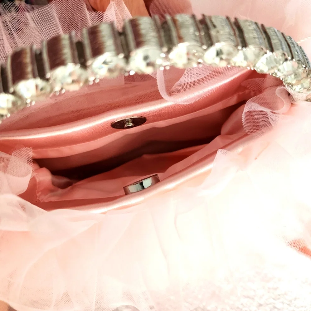 Badgley Mischka Jewel Jazzie Layered Tulle In Blush, Ruffled Clutch NWT Handbag